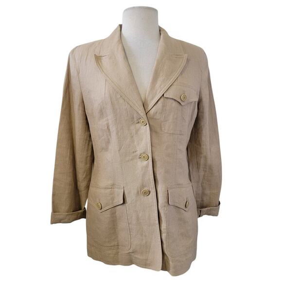 Apostrophe 100% Linen 3 Button Front Oversized Blazer Jacket Natural Fibers - Picture 1 of 9